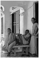 Young monks at Khmer pagoda. Tra Vinh, Vietnam ( black and white)