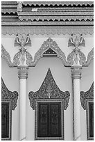 Facade and roof detail, Khmer pagoda. Tra Vinh, Vietnam ( black and white)