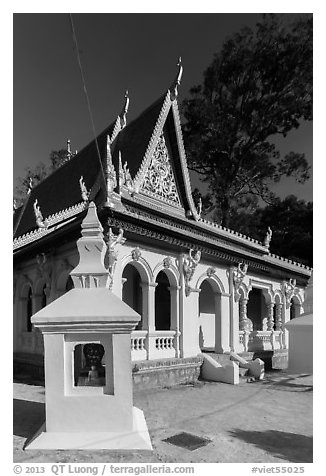 Ang Pagoda (Angkor Rek Borei). Tra Vinh, Vietnam (black and white)
