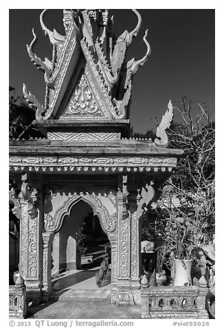 Spirit house, Ang Pagoda. Tra Vinh, Vietnam (black and white)