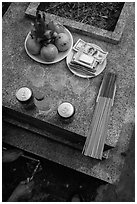 Traditional offering to the deceased. Ben Tre, Vietnam (black and white)