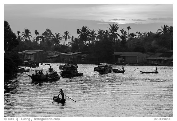 Boats and river at sunrise, Phung Diem. Can Tho, Vietnam