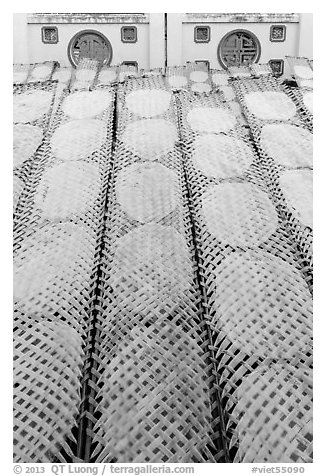 Drying rice paper wrappers. Can Tho, Vietnam (black and white)