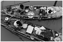 Two sampan boats side-by-side seen from above. Can Tho, Vietnam ( black and white)