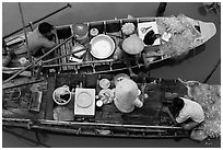 Two fishing sampans side-by-side seen from above. Can Tho, Vietnam (black and white)