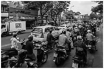 Dense motorcycle traffic. Ho Chi Minh City, Vietnam ( black and white)