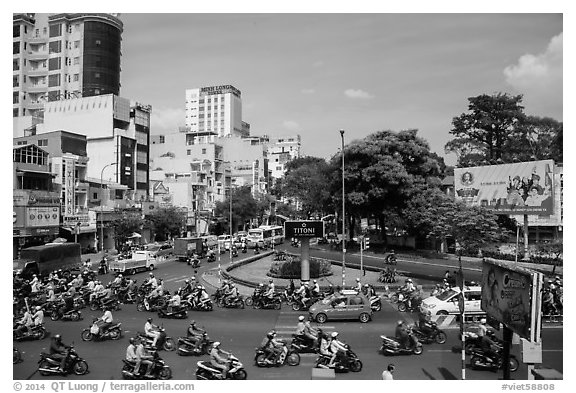 Traffic from above. Ho Chi Minh City, Vietnam (black and white)
