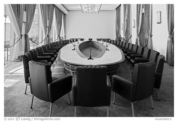 Cabinet meeting room, Independence Palace. Ho Chi Minh City, Vietnam (black and white)