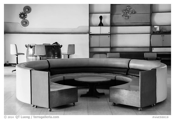 Game room, Independence Palace, Reunification Palace. Ho Chi Minh City, Vietnam (black and white)