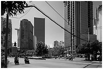 Statue of hero Tran Hung Dao and high-rises. Ho Chi Minh City, Vietnam ( black and white)