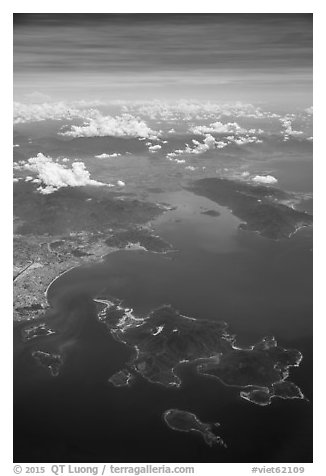Aerial view of Hon Tre Island and Nha Trang. Vietnam (black and white)