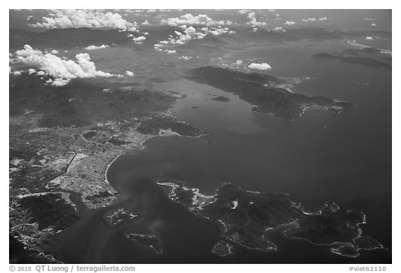Aerial view of Nha Trang Bay. Vietnam (black and white)