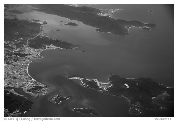 Aerial view of Nha Trang and Nha Trang Bay. Vietnam (black and white)