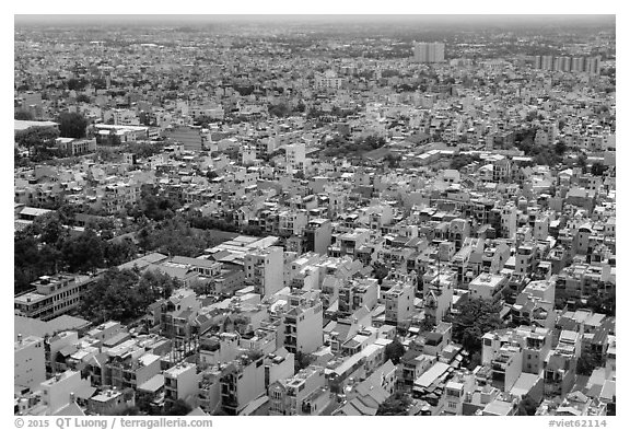 Aerial view of suburbs. Ho Chi Minh City, Vietnam (black and white)