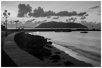 Seafront and Wharf 914 before sunrise, Con Son. Con Dao Islands, Vietnam ( black and white)