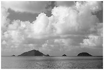 Tropical clouds above Bay Canh Island and other islets. Con Dao Islands, Vietnam ( black and white)