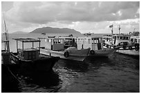 Fishing boats, early morning, Con Son harbor. Con Dao Islands, Vietnam ( black and white)