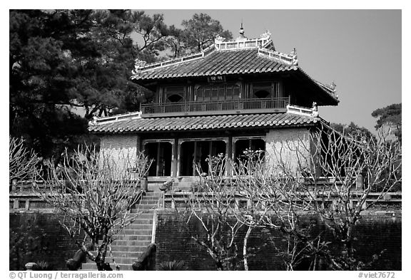 Pavilion inside the Minh Mang Mausoleum. Hue, Vietnam (black and white)