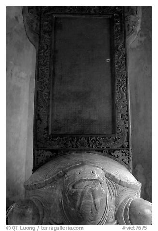Stone tablet on the back of a tortoise, Thien Mu Pagoda. Hue, Vietnam (black and white)