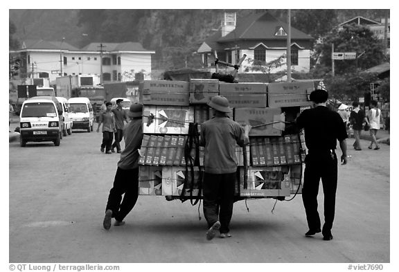 Bicyle loaded with an incredible amounts of goods from China at Dong Dang. Lang Son, Northest Vietnam