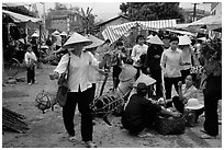 Woman carrying two live pigs, That Khe market. Northest Vietnam ( black and white)