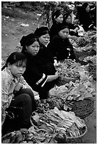 Women of the Nung hill tribe sell vegetables at the Cao Bang market. Northeast Vietnam ( black and white)