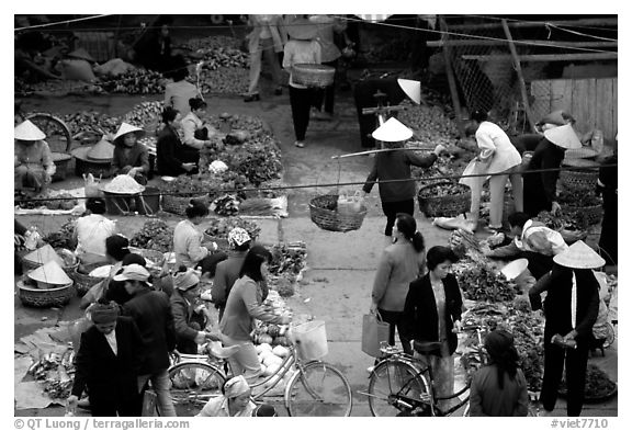 Vegetable section of the Ky Lua Market,  Cao Bang. Northeast Vietnam (black and white)