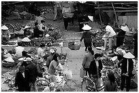 Vegetable section of the Ky Lua Market,  Cao Bang. Northeast Vietnam (black and white)