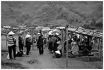 Market set in the fields near Ba Be Lake. Northeast Vietnam ( black and white)