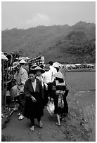 Outdoor Market set in the fields near Ba Be Lake. Northeast Vietnam ( black and white)
