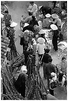 Cane sugar stand seen from above, Cho Ra Market. Northeast Vietnam ( black and white)