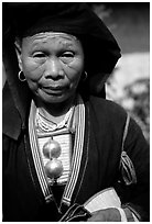 Elderly tribewoman, near Mai Chau. Vietnam (black and white)