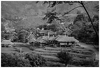 Thai village of stilt houses, near Mai Chau. Northwest Vietnam ( black and white)