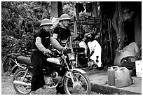 Two Hmong motorcyclists at the Xa Linh market. Northwest Vietnam ( black and white)