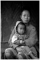 Hmong woman and boy, Xa Linh village. Northwest Vietnam ( black and white)