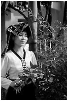 Young Thai woman in traditional dress, Son La. Vietnam ( black and white)