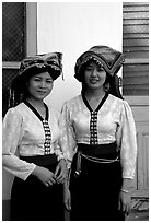 Two thai women in traditional dress, Son La. Northwest Vietnam ( black and white)