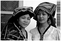 Two thai women in traditional dress, Son La. Northwest Vietnam ( black and white)
