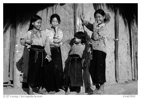 Montagnard Children near Tuan Giao. Northwest Vietnam (black and white)