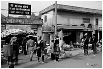Hmong women near the entrance of the market, Tam Duong. Northwest Vietnam ( black and white)