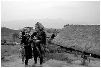 Hmong children and village, near Tam Duong. Northwest Vietnam ( black and white)