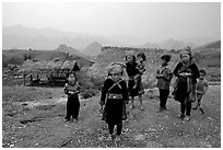 Hmong children and village, near Tam Duong. Northwest Vietnam ( black and white)