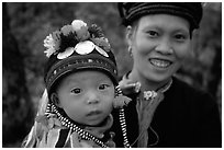 Child and woman of the Black Dzao minority, between Tam Duong and Sapa. Northwest Vietnam ( black and white)