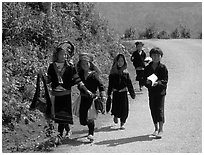 Hmong kids returning from school, near Lai Chau. Northwest Vietnam ( black and white)