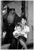 Family in a minority village, between Lai Chau and Tam Duong. Northwest Vietnam (black and white)
