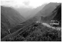 Steep road ascends the Tram Ton Pass near Sapa. Northwest Vietnam ( black and white)