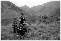 Hmong people in the Tram Ton Pass area. Northwest Vietnam ( black and white)