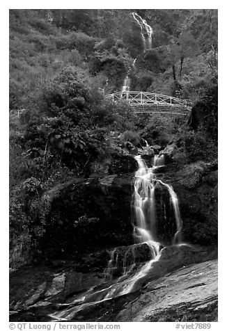 Silver Falls and bridge near Sapa. Sapa, Vietnam