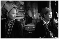 Two Red Dzao women. Sapa, Vietnam (black and white)