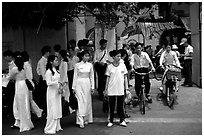 Uniformed school children. Ho Chi Minh City, Vietnam (black and white)